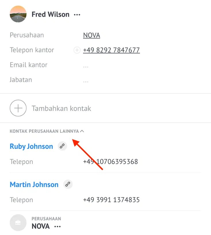 Daftar semua kontak perusahaan